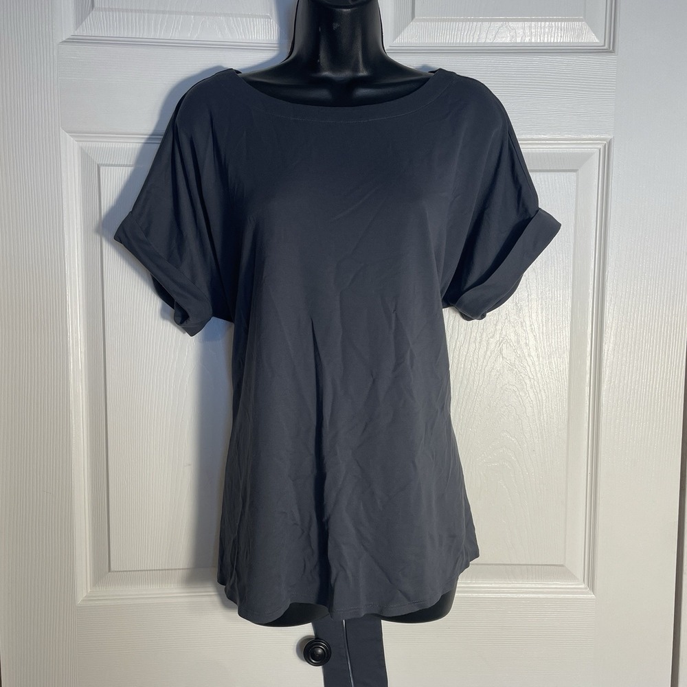 J Jill T Shirt‎ Women XL Dark Gray Tie Waist Short Sleeve Scoop Neck Stretch Top